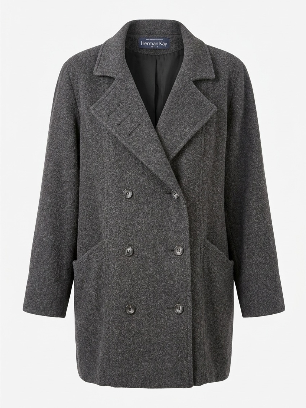 Herman Kay Charcoal Double-Breasted Pea Coat